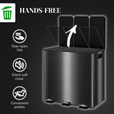 HOMCOM 3 x 15L Triple Recycling Pedal Bin with Removable Buckets – Stainless Steel Finish Kitchen Bin, Black