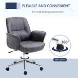 Vinsetto Retro Mid-Back Office Chair with Curved Armrests, Microfibre Leather – Swivel Desk Chair, Deep Grey