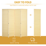 HOMCOM 4 Panel Folding Room Divider Privacy Screen, 170cm – Space Divider with Hinged Panels, Natural