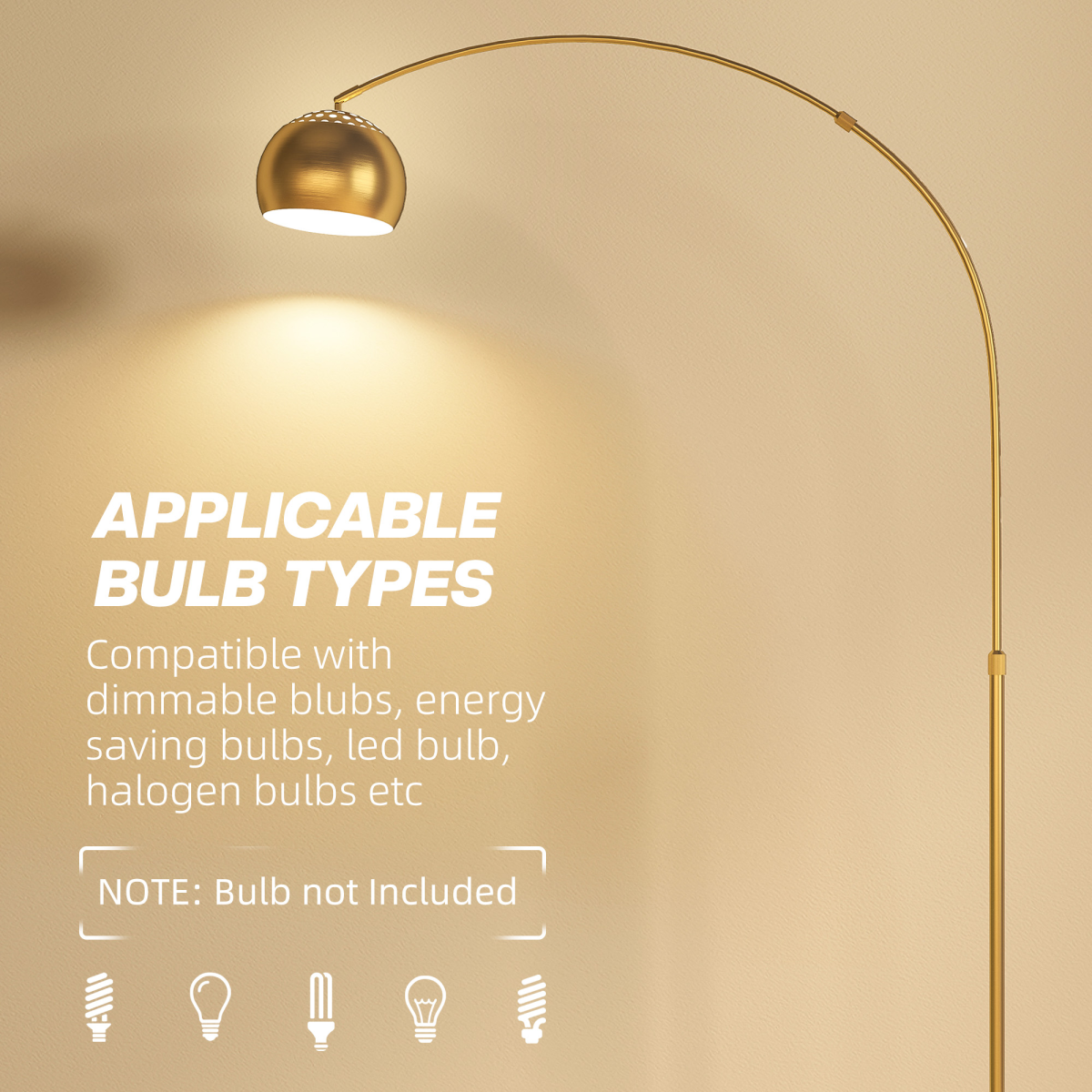 HOMCOM Arc Floor Lamp for Living Room, Free Standing Tall Lamp, Gold Tone