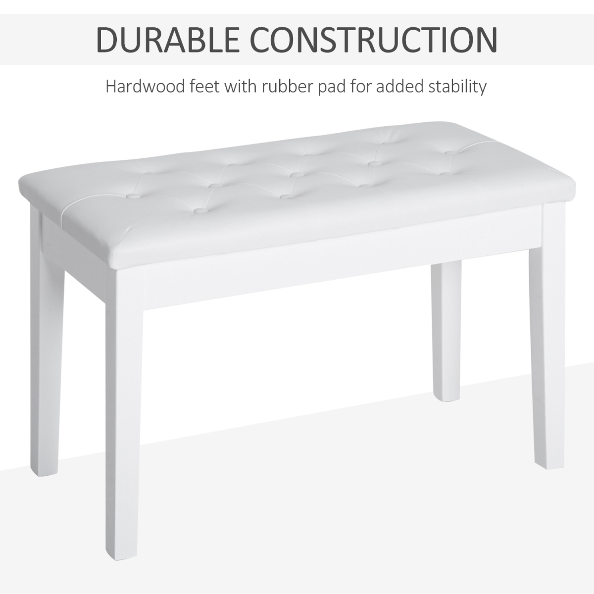 HOMCOM Piano Bench with Under-Seat Storage & Tufted Padded Seat – Solid Wood Double Stool, White