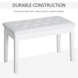HOMCOM Piano Bench with Under-Seat Storage & Tufted Padded Seat – Solid Wood Double Stool, White