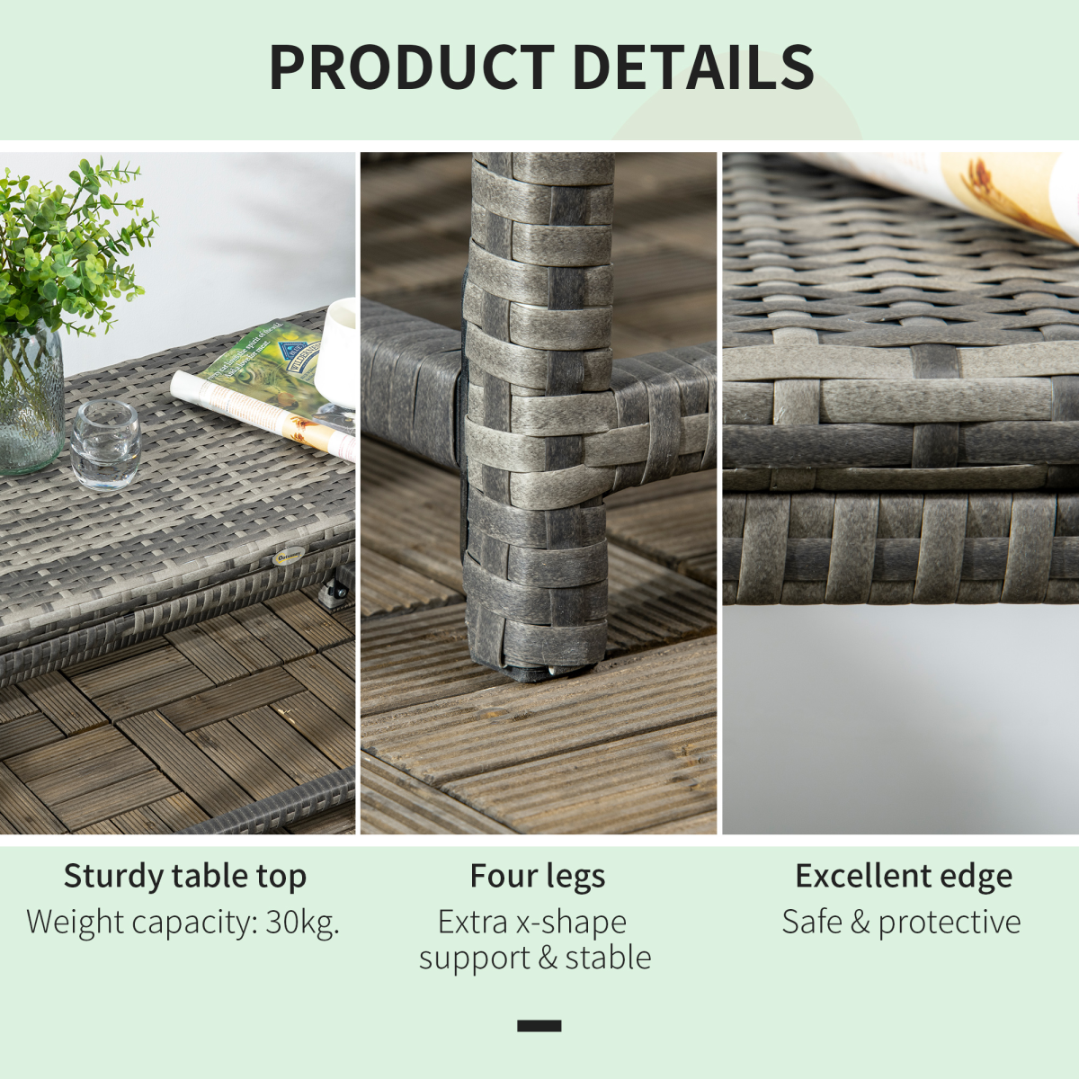 Outsunny Outdoor Coffee Table with Steel Frame & Woven Rattan-Effect Top – Garden Side Table, Grey