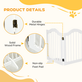 PawHut 3-Panel Freestanding Wooden Dog Gate with Support Feet – Foldable Safety Barrier for Small Dogs, White