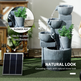 Outsunny Solar Powered Water Fountain with Waterfall, LED Lights & Flower Pot – Garden Water Feature, Dark Grey