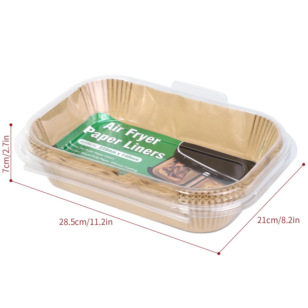 Vinsani 100-Piece Silicone-Coated Air Fryer Paper Liners – Non-Stick Greaseproof Disposable Liners, 21.8 x 14cm