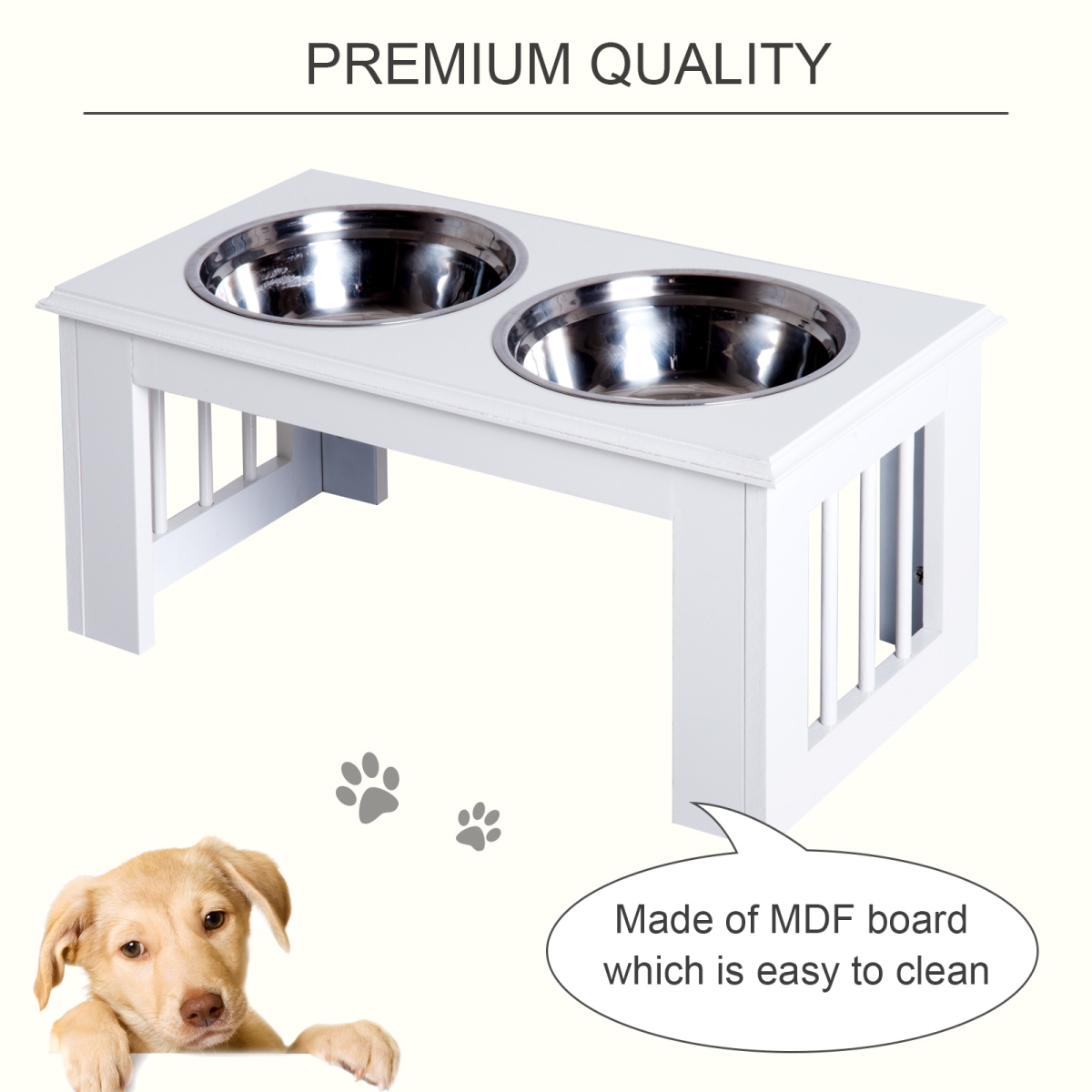 Pawhut Raised Pet Feeder with Double Stainless Steel Bowls – Elevated Food & Water Stand, White