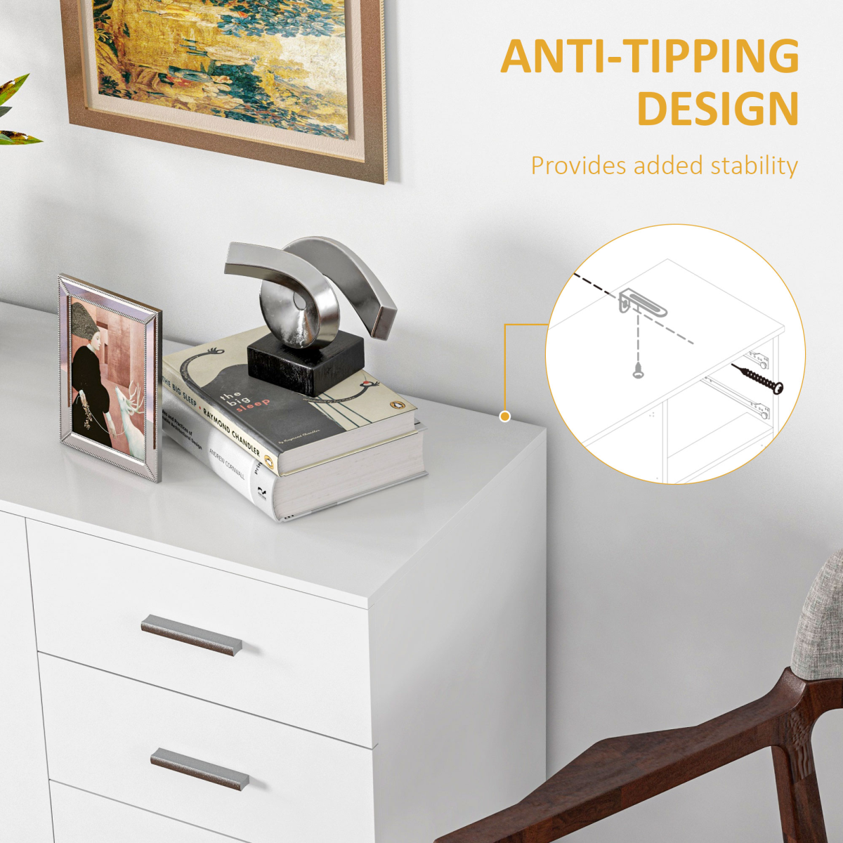 HOMCOM Modern Sideboard Kitchen Storage Cabinet with 2 Drawers, Cupboards & Adjustable Shelves