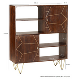 Indian Hub Solid Wood Display Cabinet with Dark Gold Metal Inlay – Contemporary Storage