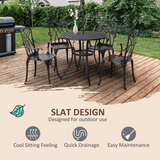 Outsunny Cast Aluminium 4-Seater Garden Bistro Set with Parasol Hole Table – Five-Piece Outdoor Dining, Brown