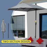 Outsunny 2m Half Garden Parasol with Crank Handle & Base – Double-Sided Canopy for Small Spaces, Dark Grey