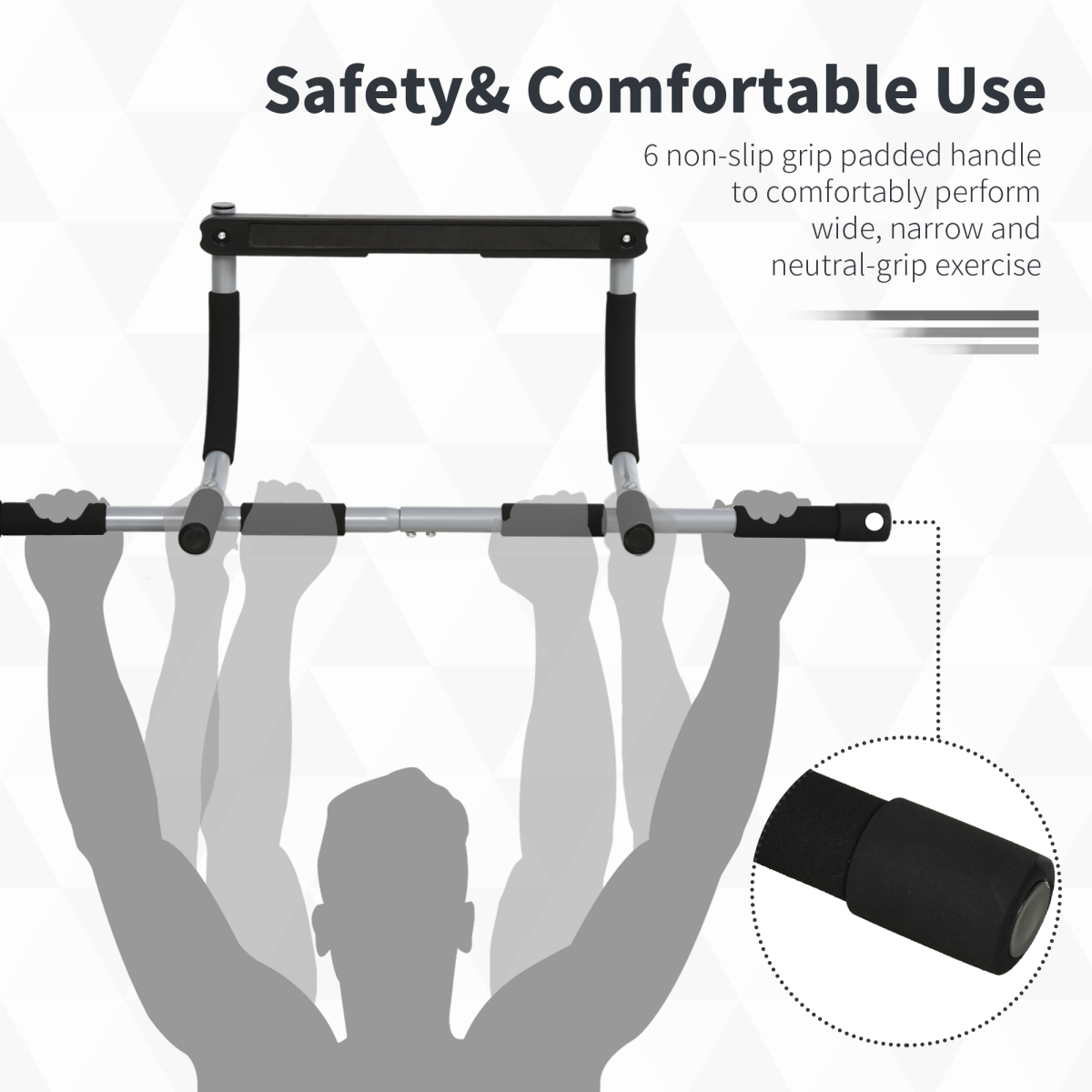HOMCOM Doorway Pull Up Bar with Padded Handles, No-Screw Fit – Home Gym Chin Up, Push Up & Sit Up Bar