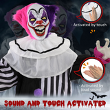 HOMCOM Halloween Animatronic Clown Prop with Light-Up Eyes, Moving Head & Sounds – Indoor Outdoor Decoration