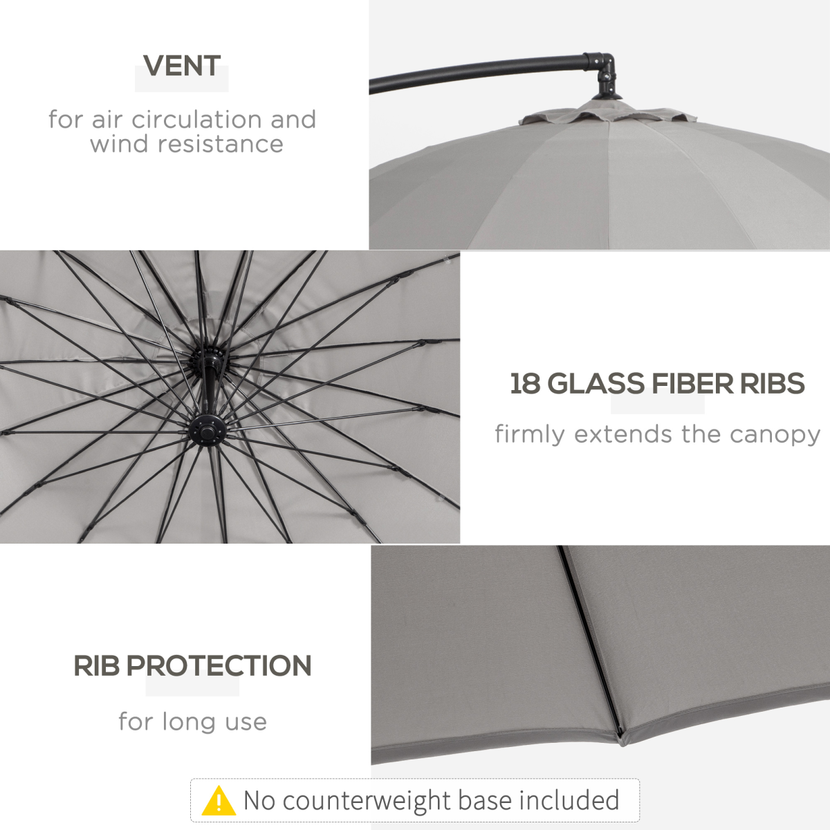 Outsunny 3m Cantilever Parasol with Hand Crank, Top Air Vent & Cross Base – Offset Patio Shade, Grey