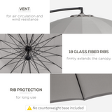 Outsunny 3m Cantilever Parasol with Hand Crank, Top Air Vent & Cross Base – Offset Patio Shade, Grey