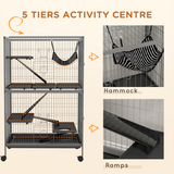 PawHut Multi-Level Small Animal Cage on Wheels with Hammock & Tray – Chinchilla, Ferret & Kitten Habitat, Grey