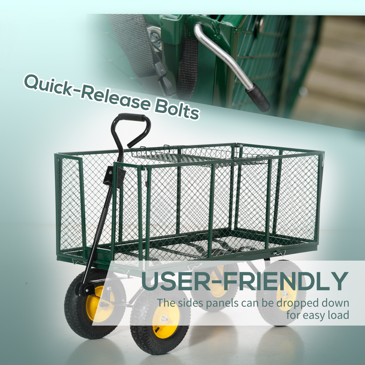Outsunny Large 4-Wheel Garden Cart with 342L Removable Fabric Bag – 350kg Capacity Trolley, Green