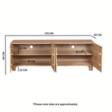 Austin Solid Wood Large Low Board TV Cabinet with Media Storage – Natural Grain Living Room Unit
