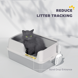 PawHut Stainless Steel Cat Litter Box with High Sides, Sand Drop Area & Scoop – Extra Large, Grey