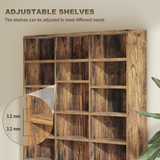 Tall Bookcase with 36 Cubes & 11 Adjustable Shelves for CDs and DVDs – Storage Cabinet, Rustic Brown