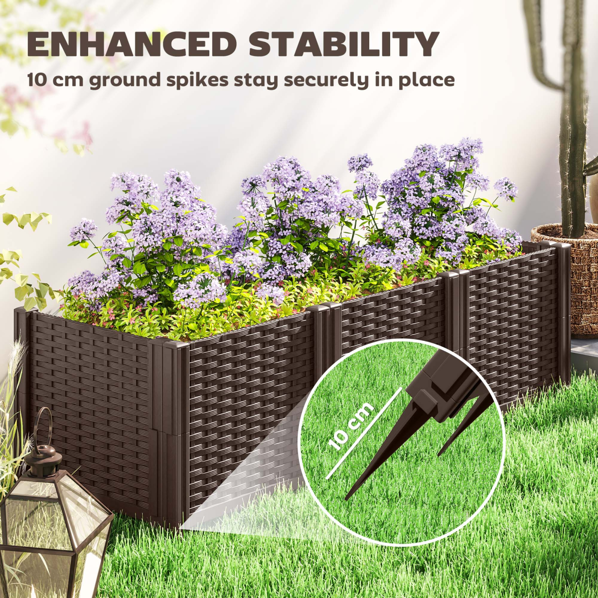 Outsunny Modular Plastic Planter Box Kit – Raised Bed or Garden Fence for Flowers and Herbs, Brown