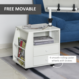 HOMCOM 360° Rotating Tilting End Table with Storage Cabinet and Edge Stopper – White