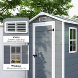 Outsunny Grey Weatherproof Tool Shed with Lock, Floor Panel & Vents – Garden Storage, 131 x 186 x 198cm