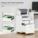 Vinsetto Mobile File Cabinet with Lockable Drawer, 5 Wheels & Open Shelf – Home Office Storage, White