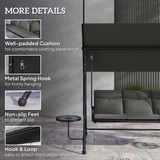Outsunny 3-Seater Garden Swing Chair with Adjustable Canopy & Glass Coffee Tables – Steel Frame, Dark Grey