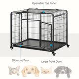 PawHut Foldable Metal Dog Crate with Lockable Doors, Wheels & Removable Tray – Large Dog Kennel