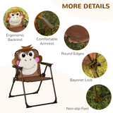 Outsunny Kids Foldable Four-Piece Garden Set with Table, Two Chairs and Monkey Umbrella – Ages 3-6