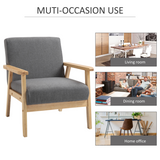 HOMCOM Linen Upholstered Accent Armchair with Solid Pine Wood Frame and Thick Cushions – Grey/Oak