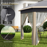 Outsunny 3 x 4m Hexagon Pop-Up Metal Gazebo with Six Mesh Curtains – Garden Party Tent, Khaki