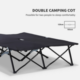 Outsunny Double Folding Camping Cot with Steel Frame & Carry Bag – Portable Two-Person Sleeping Bed, Black