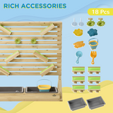 Outsunny Kids Sand and Water Playset with Two Sinks, Water Carts & 18 Accessories – Fir Wood Play Station
