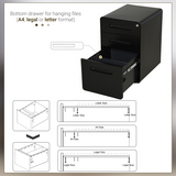 Vinsetto 3-Drawer Steel Filing Cabinet with 4 Wheels, Lockable – Under-Desk Office Storage, Black