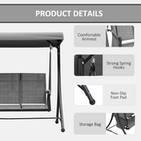 Outsunny 3-Seat Metal Patio Swing Chair with Adjustable Canopy & Side Pocket – Garden Swing Seat