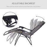 Outsunny Zero Gravity Garden Lounger with Padded Headrest – Folding Steel Frame Reclining Sun Chair