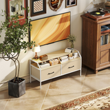Industrial TV Stand with 2 Fabric Drawers & Side Pockets for TVs up to 55 in – Entertainment Storage, Natural Wood