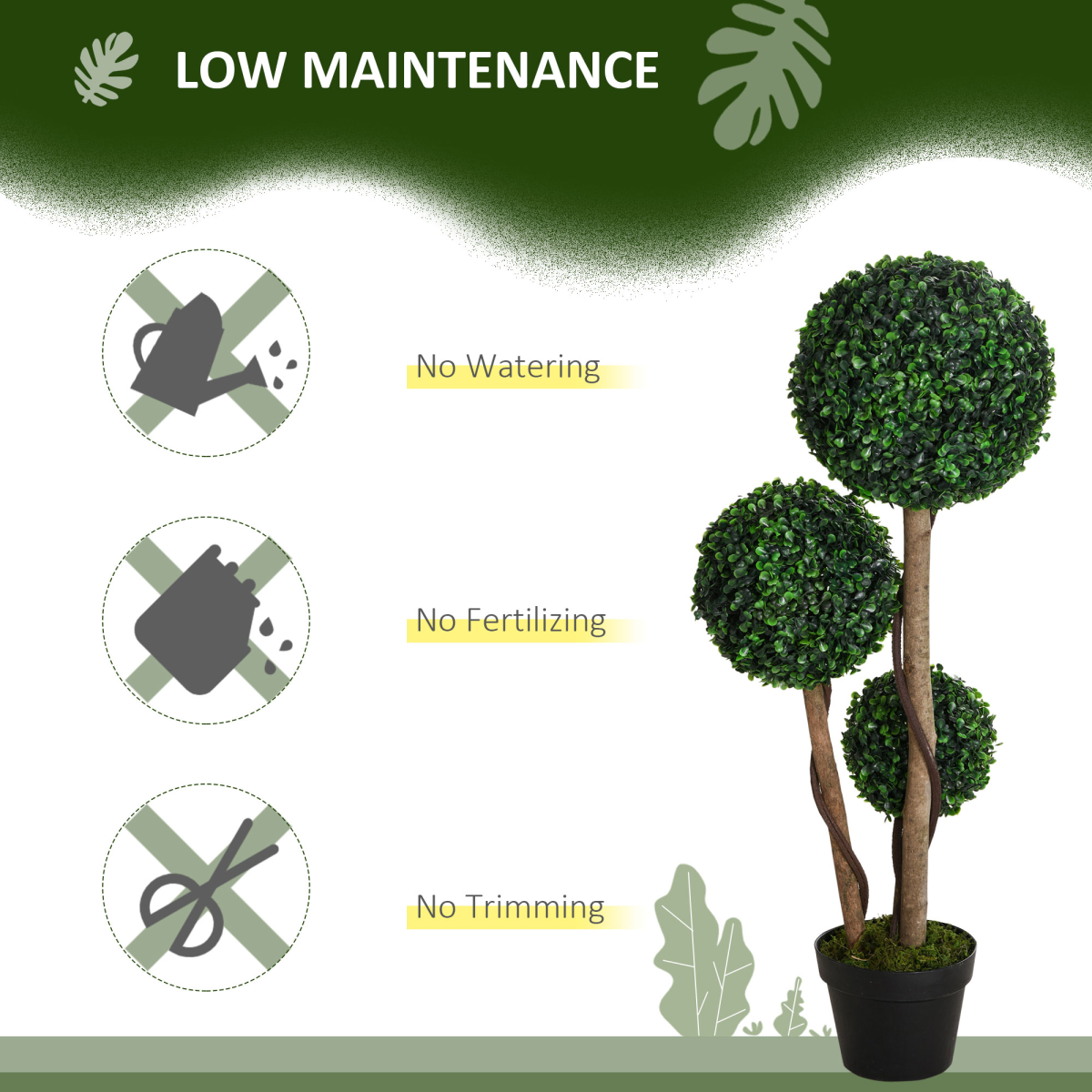 HOMCOM Artificial Plant Boxwood Ball Topiary Tree Indoor Outdoor, 90cm