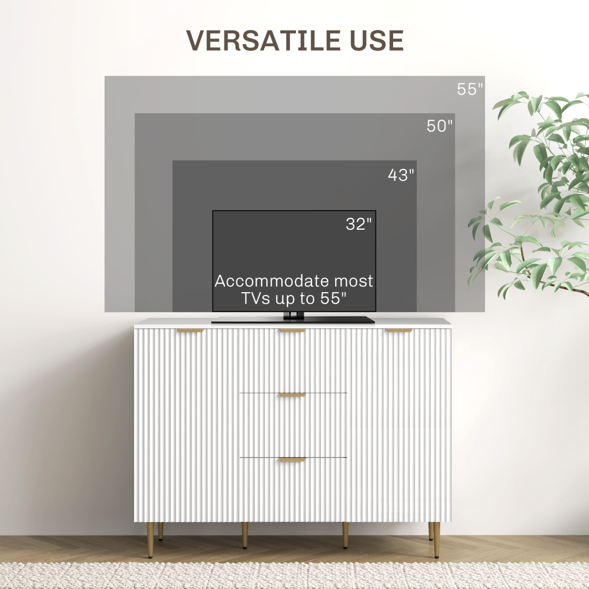 HOMCOM White Storage Cabinet & TV Stand with Adjustable Shelf – Versatile Living Room Furniture