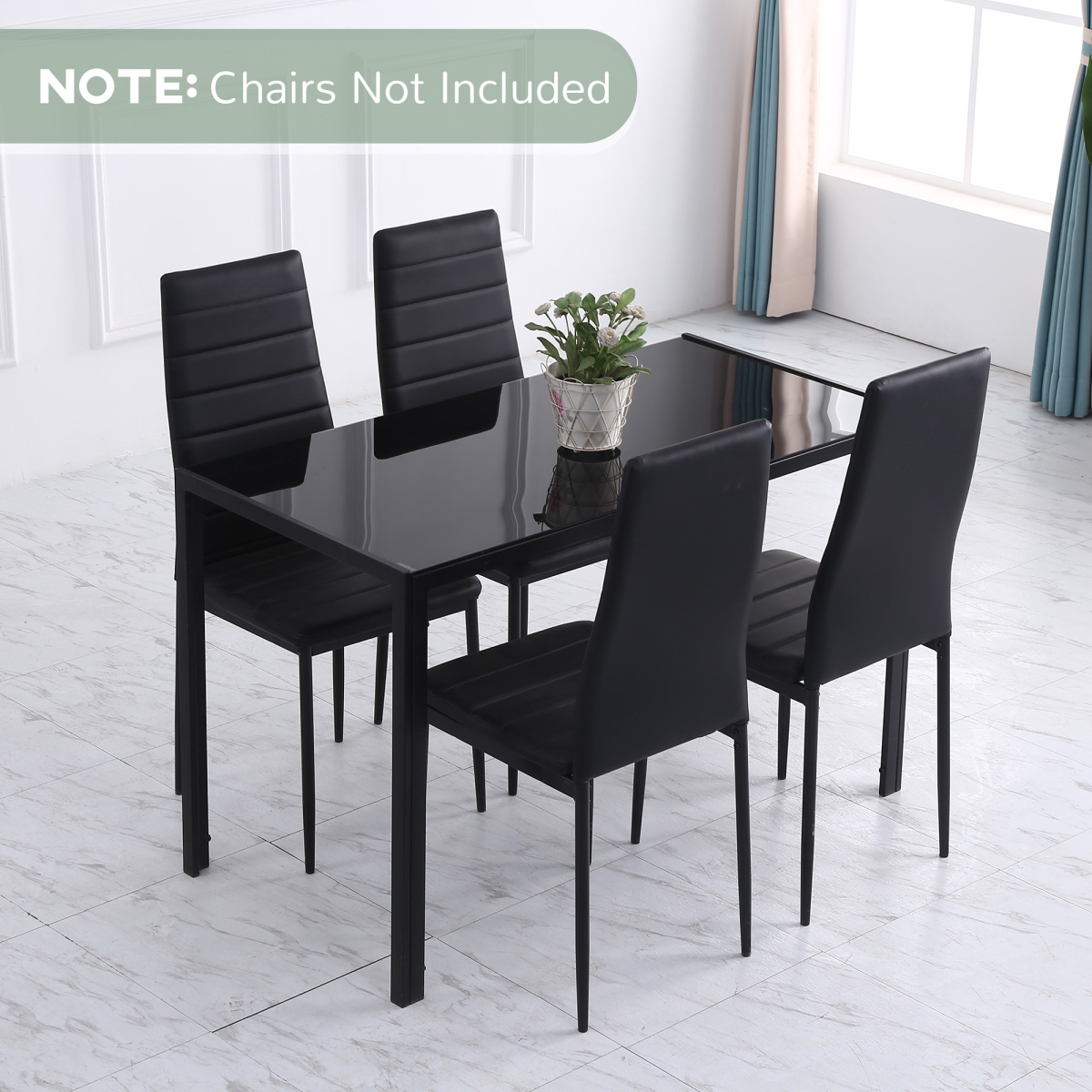 HOMCOM Modern 4-Seater Rectangular Dining Table with Tempered Glass Top – Contemporary Kitchen Table