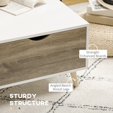 Modern White Coffee Table with Storage Shelves and 2 Sliding Drawers – Living Room Table with Wood-Effect Drawers