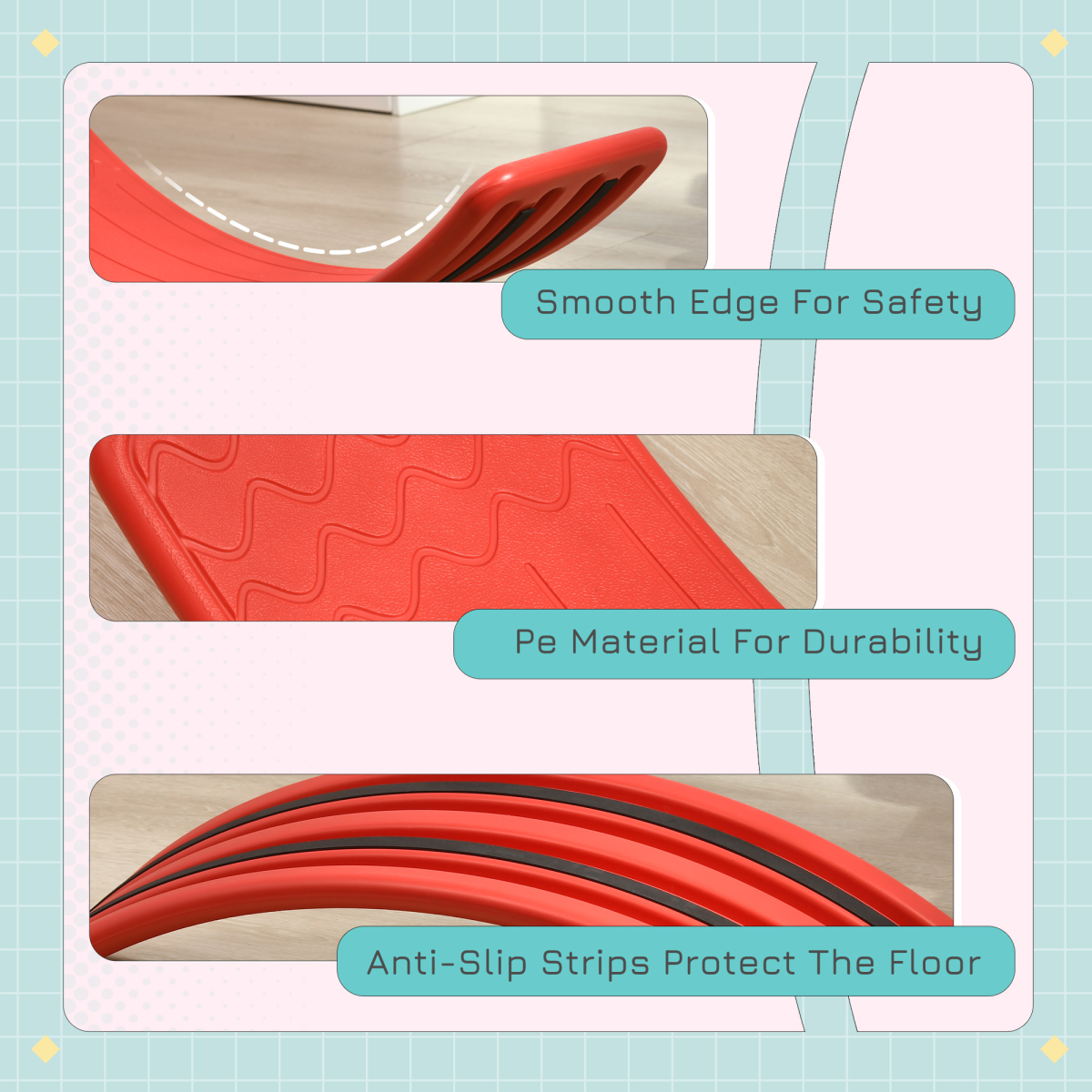 ZONEKIZ Kids Wobble Balance Board Stepping Stone – Montessori Toy for 3–6 Years, Red