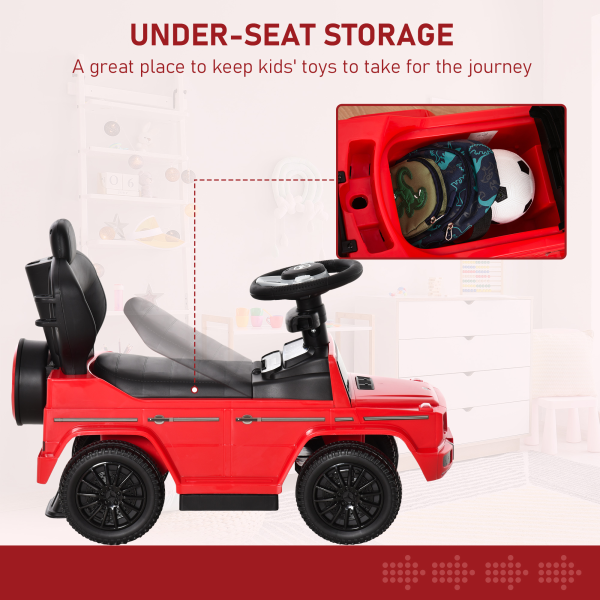 HOMCOM Mercedes-Benz G350 Ride-On Sliding Car with Canopy & Under-Seat Storage – Toddler Floor Slider, Red