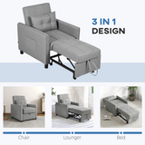 HOMCOM Pull-Out Sleeper Chair Bed with Pillow & Side Pockets – Single Guest Bed, Padded Upholstery, Light Grey