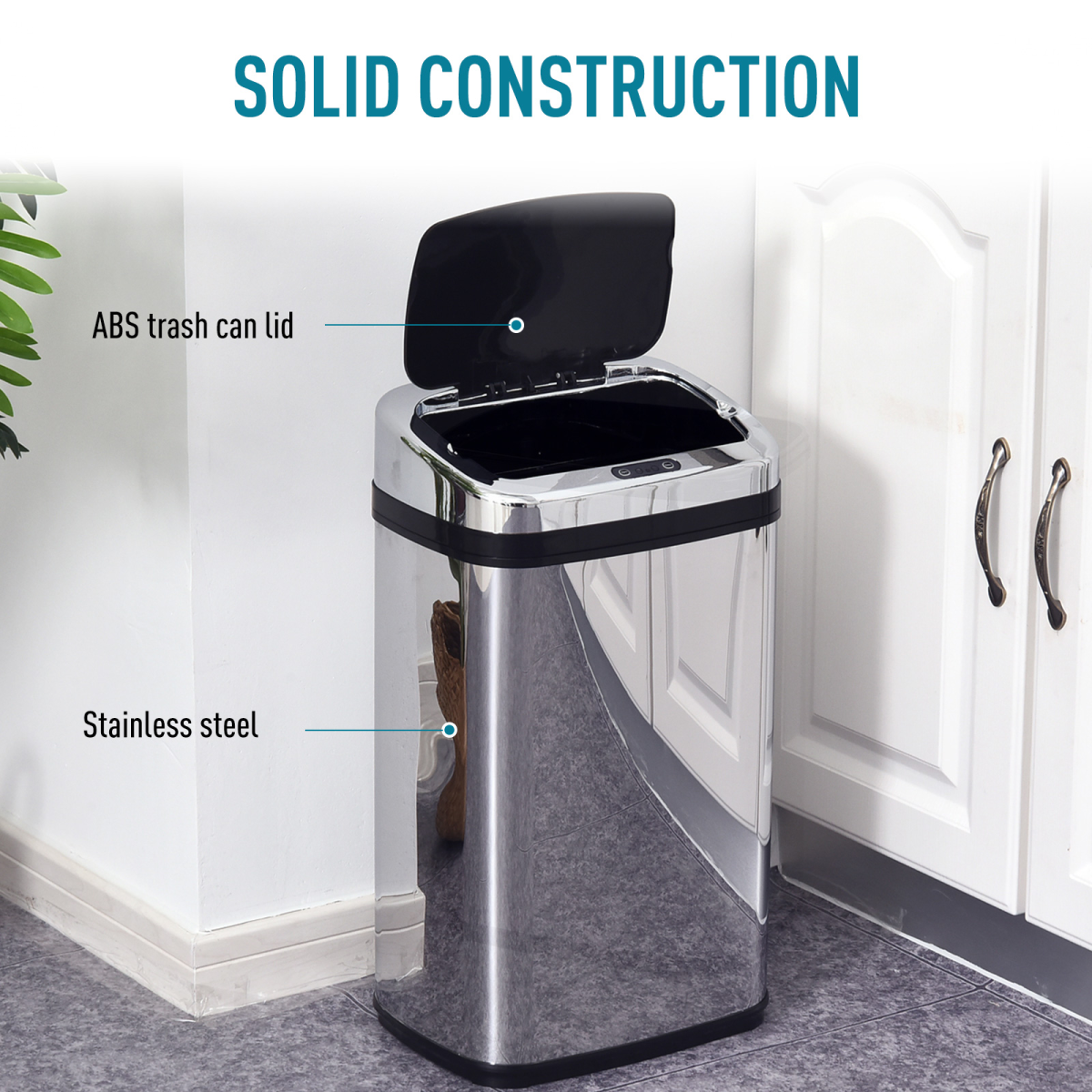 HOMCOM 30L Automatic Sensor Kitchen Bin with Lid – Hands-Free Infrared Motion Bin, Silver