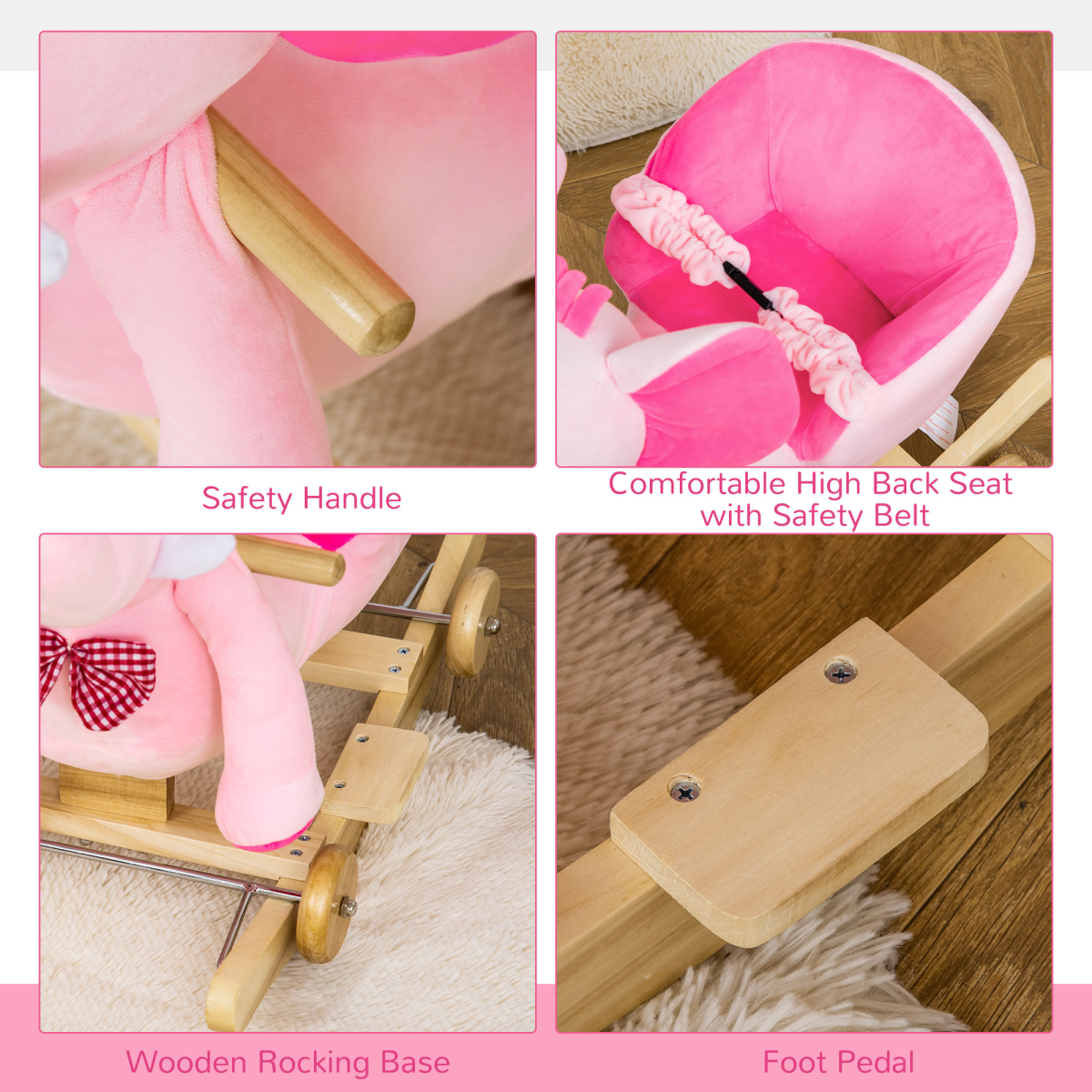 HOMCOM 2-in-1 Baby Rocking Elephant Ride-On with Wheels and 32 Nursery Rhymes – Toddler Rocker, Pink