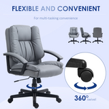 HOMCOM Faux Leather Mid Back Home Office Chair with Arms, Rocking Function & Height Adjustment – Light Grey