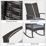 Outsunny PE Rattan Rocking Chair with Padded Cushion & Steel Frame – Outdoor Garden Seating, Grey